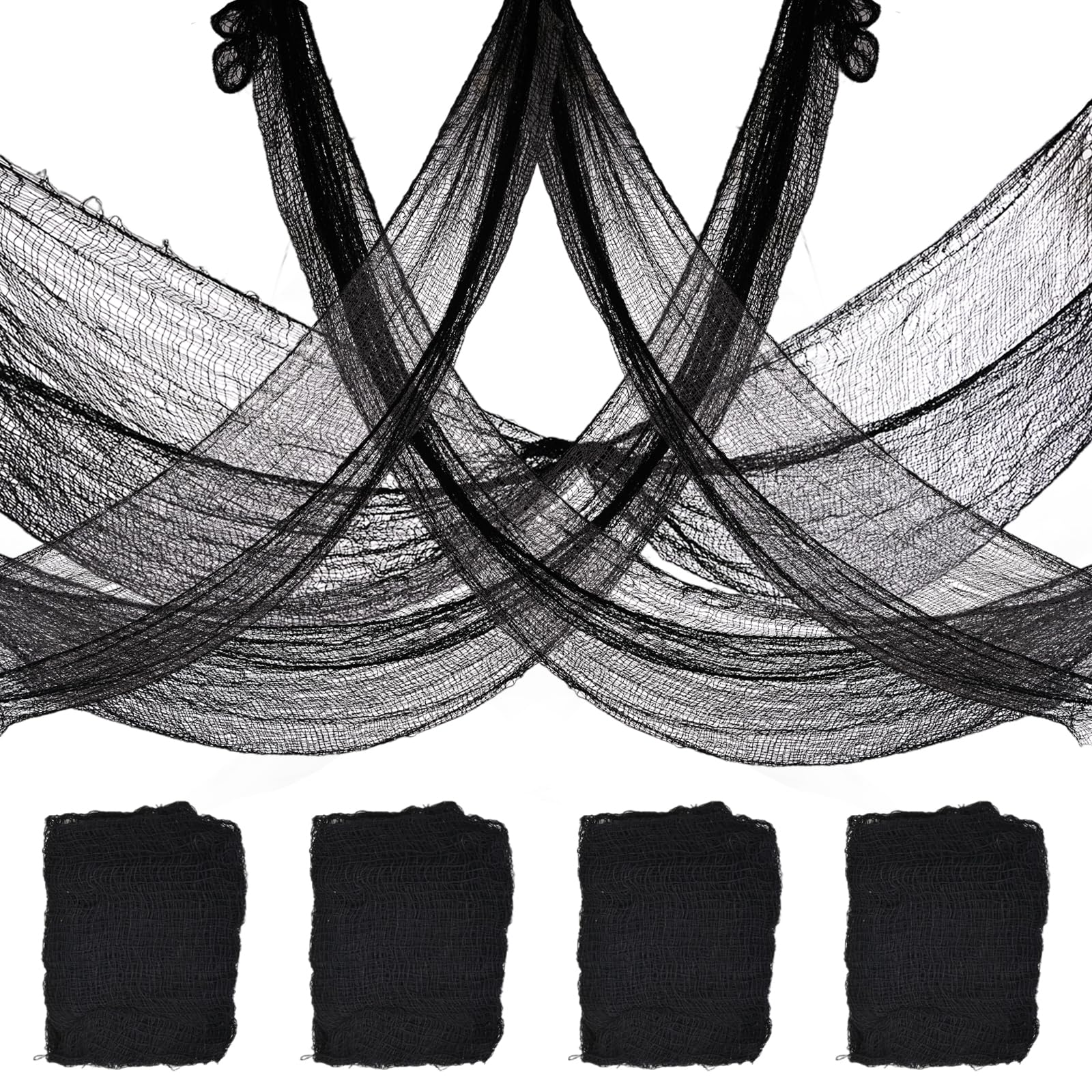 4 Pack Halloween Creepy Cloth Decorations, 30X72 Inch Black Scary Halloween Gauze Cloths, Spooky Cloth for Haunted House, Outdoor Patio, Garden, Halloween Indoor Wall Windows Black Cheesecloth Decor